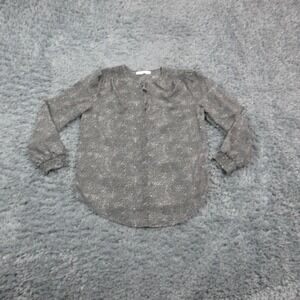 Monday Fun Blouse Shirt Womens XS Black Polka Dot Long Sleeve Round Neck Top